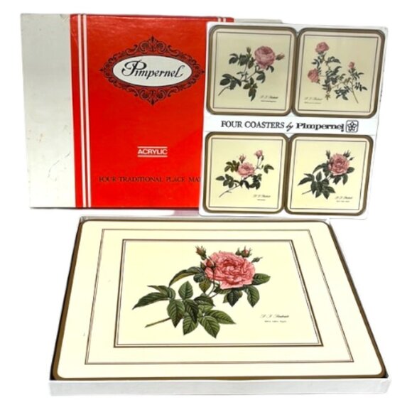 Pimpernel‎ Traditional Acrylic Cork Back Placemats & Coasters English Rose Box - Picture 1 of 10